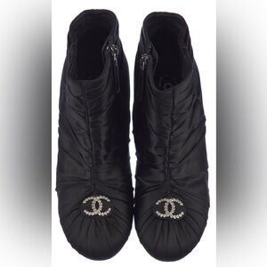 Chanel Satin Ankle Lace-Up Boots size 37.5